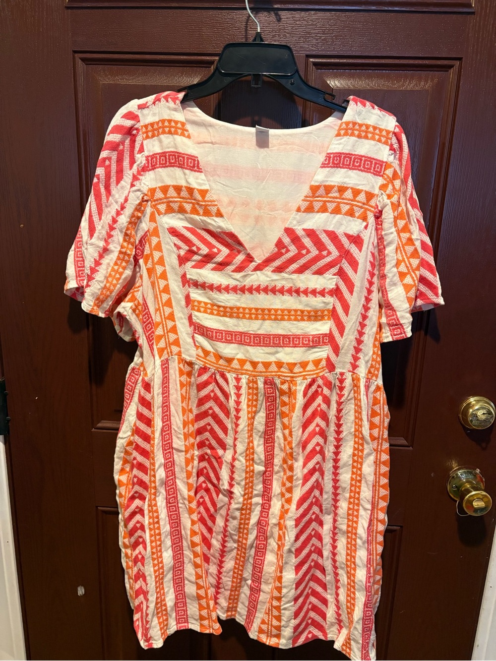 Old Navy Coral & Orange Printed V-Neck Midi Dress